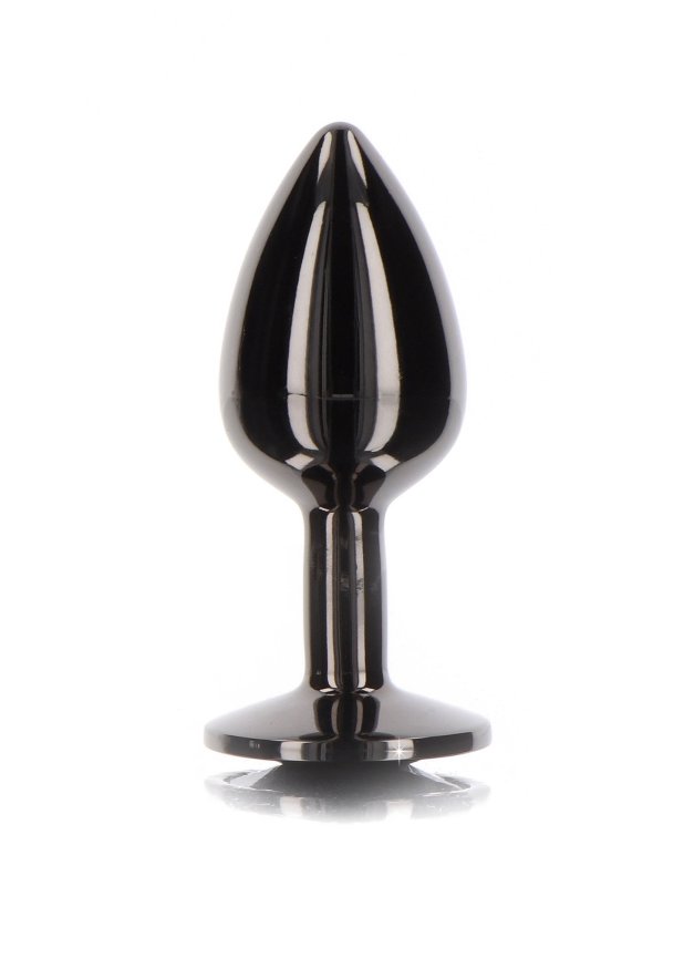 Анальная пробка L черная металлическая с черным камнем Butt Plug With Diamond Jewel Taboom