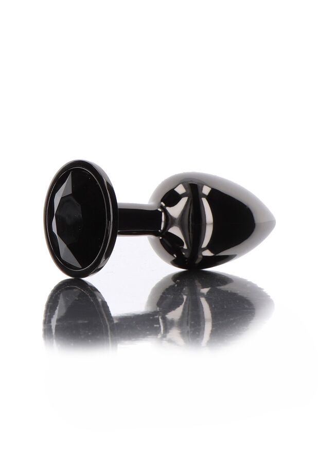Анальная пробка L черная металлическая с черным камнем Butt Plug With Diamond Jewel Taboom