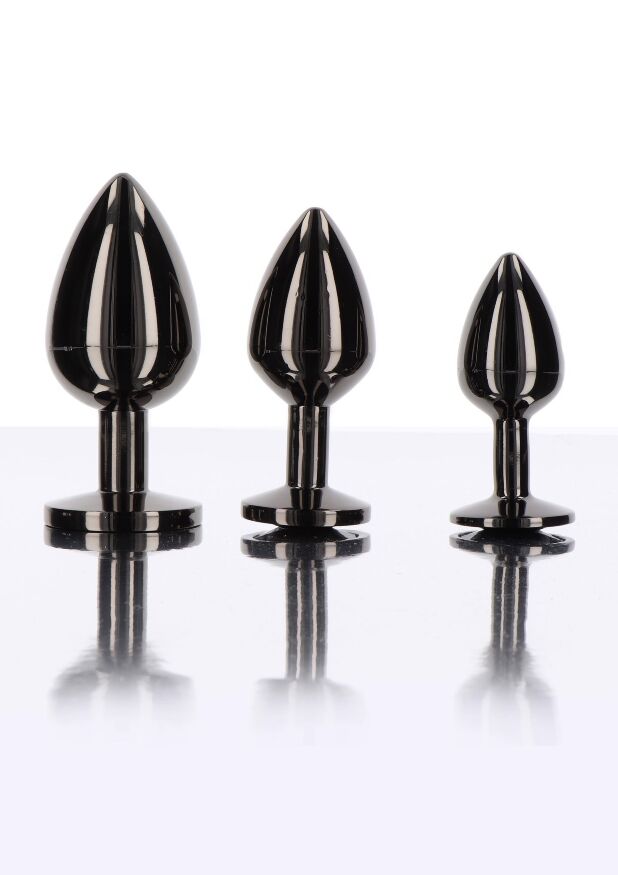 Анальная пробка L черная металлическая с черным камнем Butt Plug With Diamond Jewel Taboom