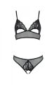 Комплект із бралету з ажурним ліфом та відкритими трусиками Passion CHRISTA SET Open Bra L/XL black
