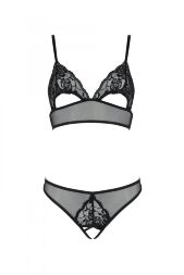 Комплект із бралету з ажурним ліфом та відкритими трусиками Passion CHRISTA SET Open Bra L/XL black