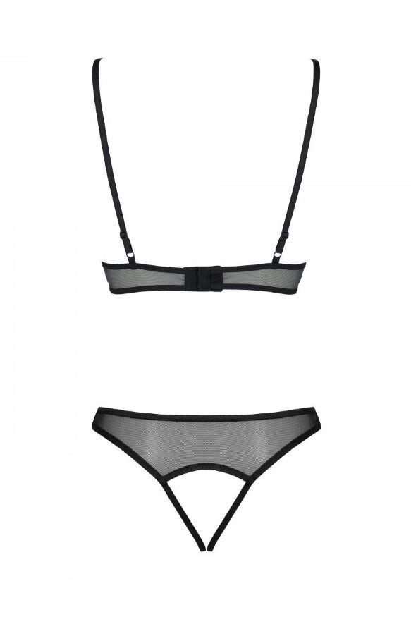 Комплект із бралету з ажурним ліфом та відкритими трусиками Passion CHRISTA SET Open Bra L/XL black