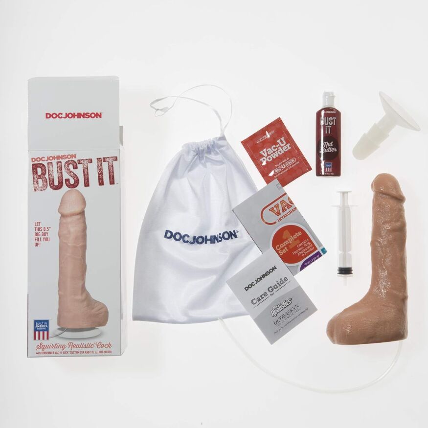 Кончающий фаллоимитатор из киберкожи Doc Johnson The Realistic Cock ULTRASKYN - Squirting 9,5 Inch Vanilla