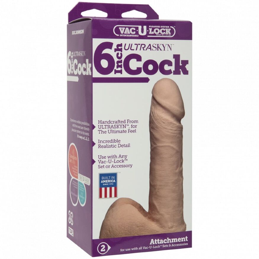 Фаллоимитатор-насадка Doc Johnson Vac-U-Lock - 6 Inch ULTRASKYN Cock White, диаметр 4,3см