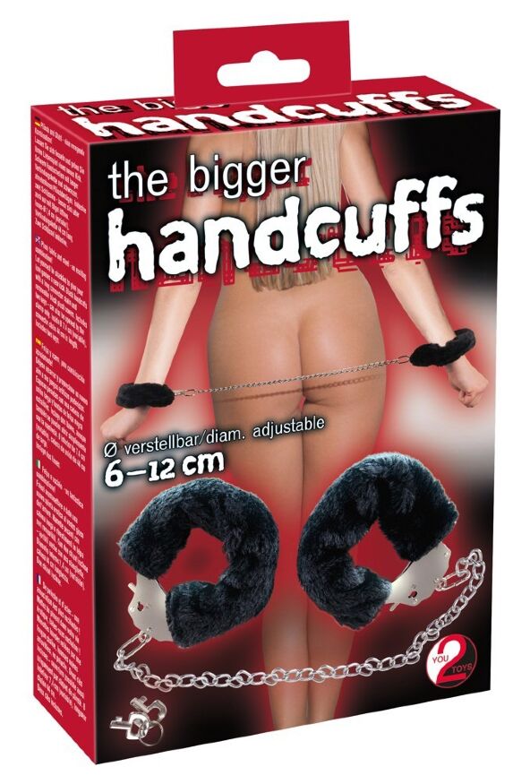 Наручники Bigger Furry Handcuffs, 6 - 12 см, черные