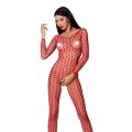 Бодистокинг Passion BS068 red, комбинезон, крупная сетка, длинный рукав