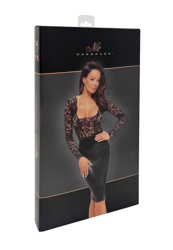 Платье Noir Handmade F295 Euphoria, XXL, black, кружево, глубокое декольте, юбка миди под латекс
