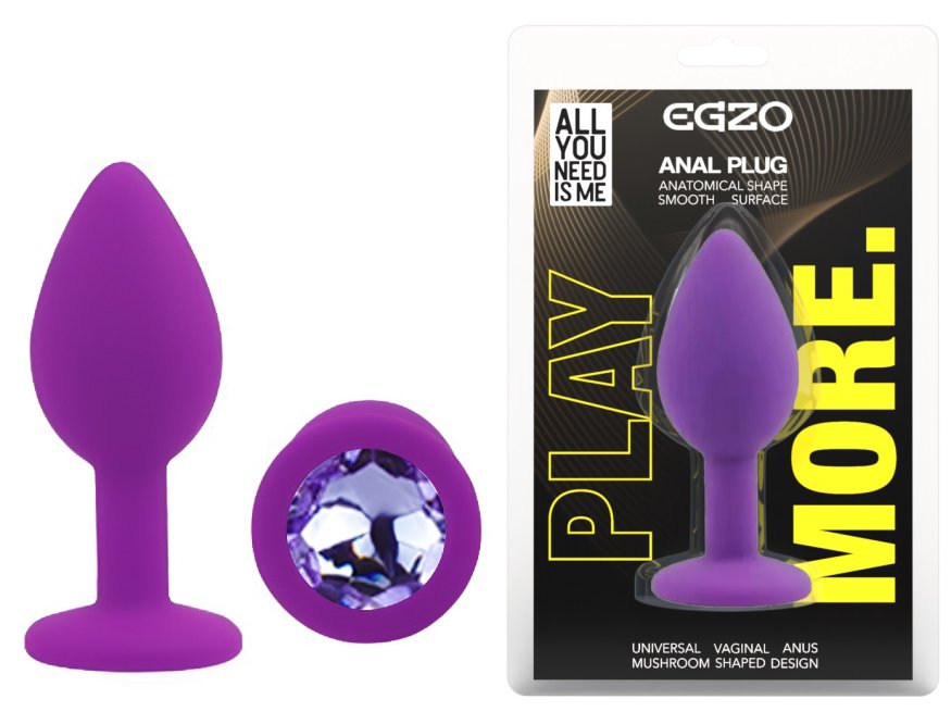 Силиконовая анальная пробка EGZO - Silicone Purple Round Plug Amethyst, size S