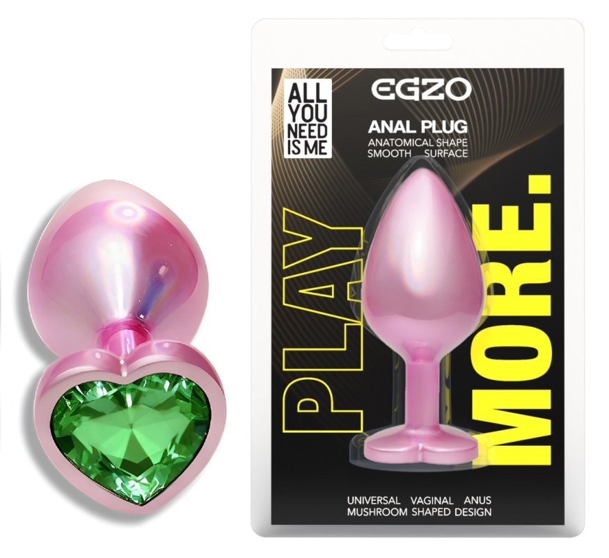 Анальна пробка з кристалом EGZO - Pink Perl Heart Plug Green, size S
