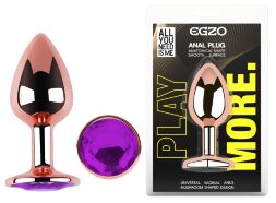 Анальная пробка с кристаллом EGZO - Rose Gold Round Plug Purple size M