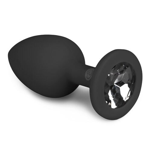 Анальная пробка с кристаллом Easytoys, силиконовая, чёрная, 7.5 х 2.8 см.