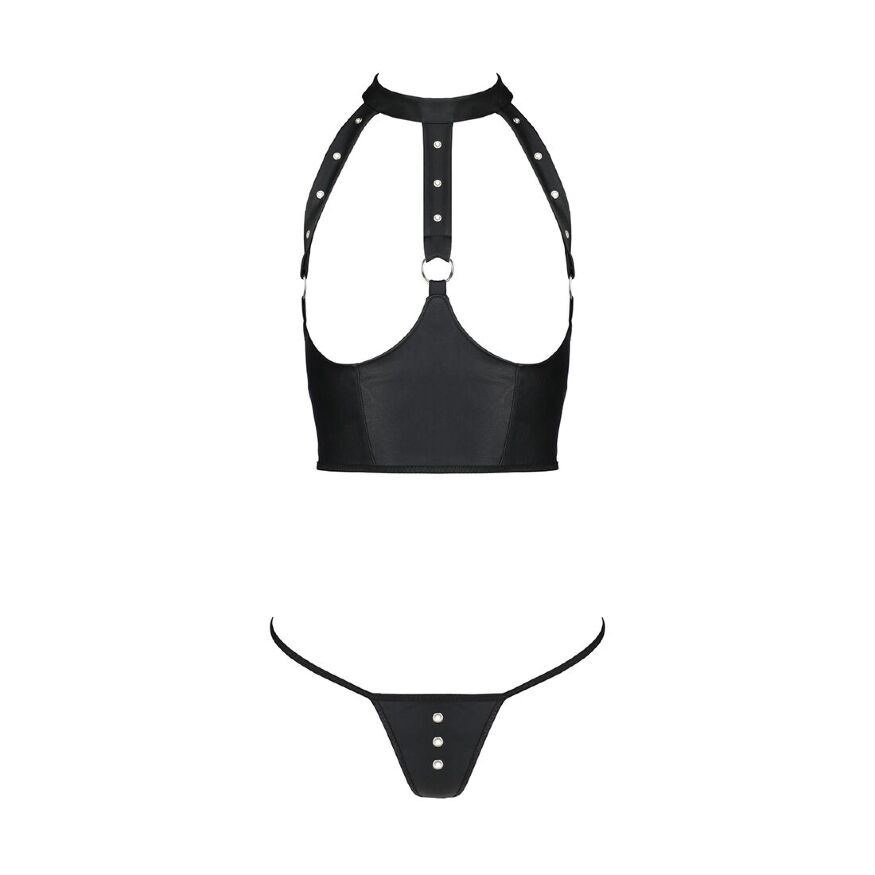 Passion - GENEVIA SET WITH OPEN BRA - Комплект из эко-кожи, XXL/XXXL
