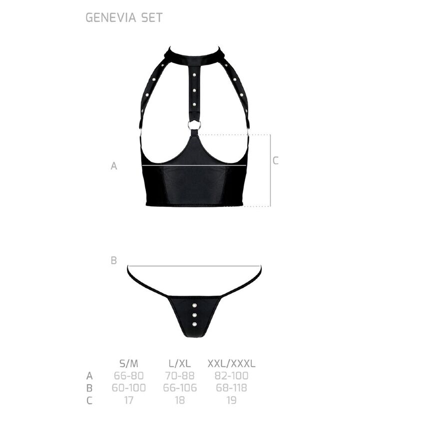 Passion - GENEVIA SET WITH OPEN BRA - Комплект из эко-кожи, XXL/XXXL