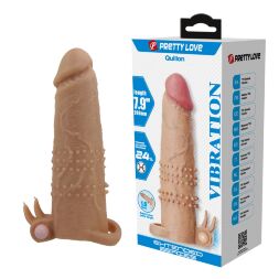 Удлиняющая насадка с вибростимуляцией Pretty Love - Quillon Vibrating Penis Sleeve Skin, BI-026281Z