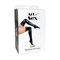 Сексуальные виниловые чулки Art of Sex - Lora с кружевом, размер L, с эффектом мокрого бархата