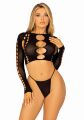 Комплект безшовної білизни Leg Avenue Long sleeve crop top &amp; string Black, One Size, топ, стрінги