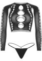 Комплект безшовної білизни Leg Avenue Long sleeve crop top &amp; string Black, One Size, топ, стрінги