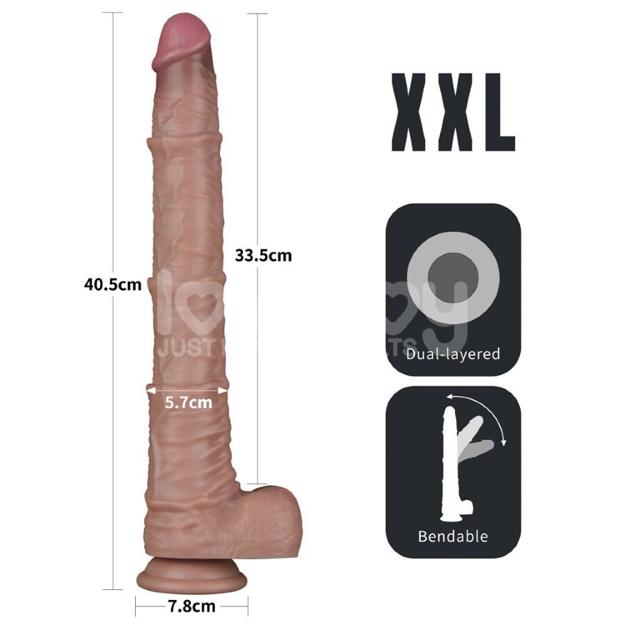 Великий фалоімітатор - Dual Layered Bendable Silicone Cock XXL 16'' мулат