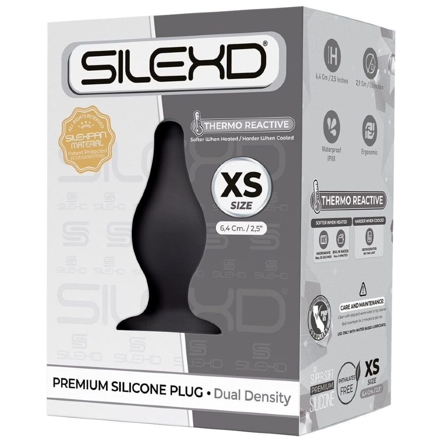 Анальна пробка термореактивна Silexd Plug Model 2 конічної форми, чорна, XS