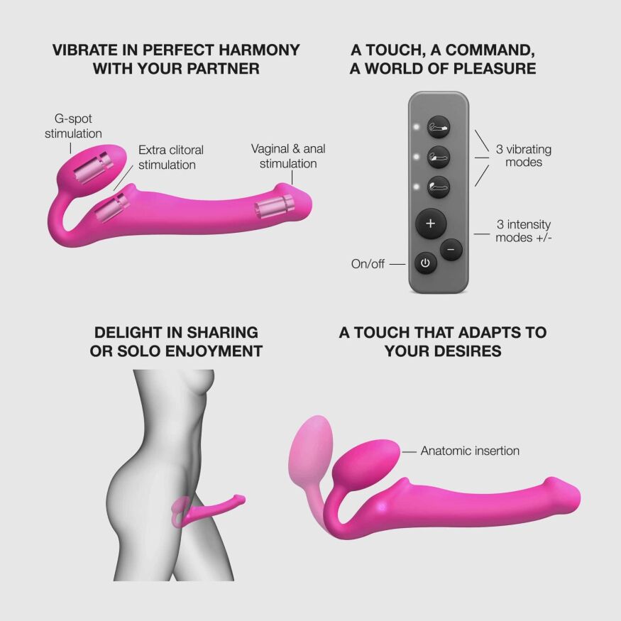 Безремневий страпон з вібрацією Strap-On-Me Vibrating Fuchsia M ⌀ 3,8 см