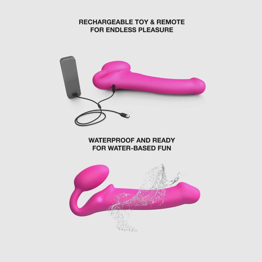 Безремневий страпон з вібрацією Strap-On-Me Vibrating Fuchsia M ⌀ 3,8 см