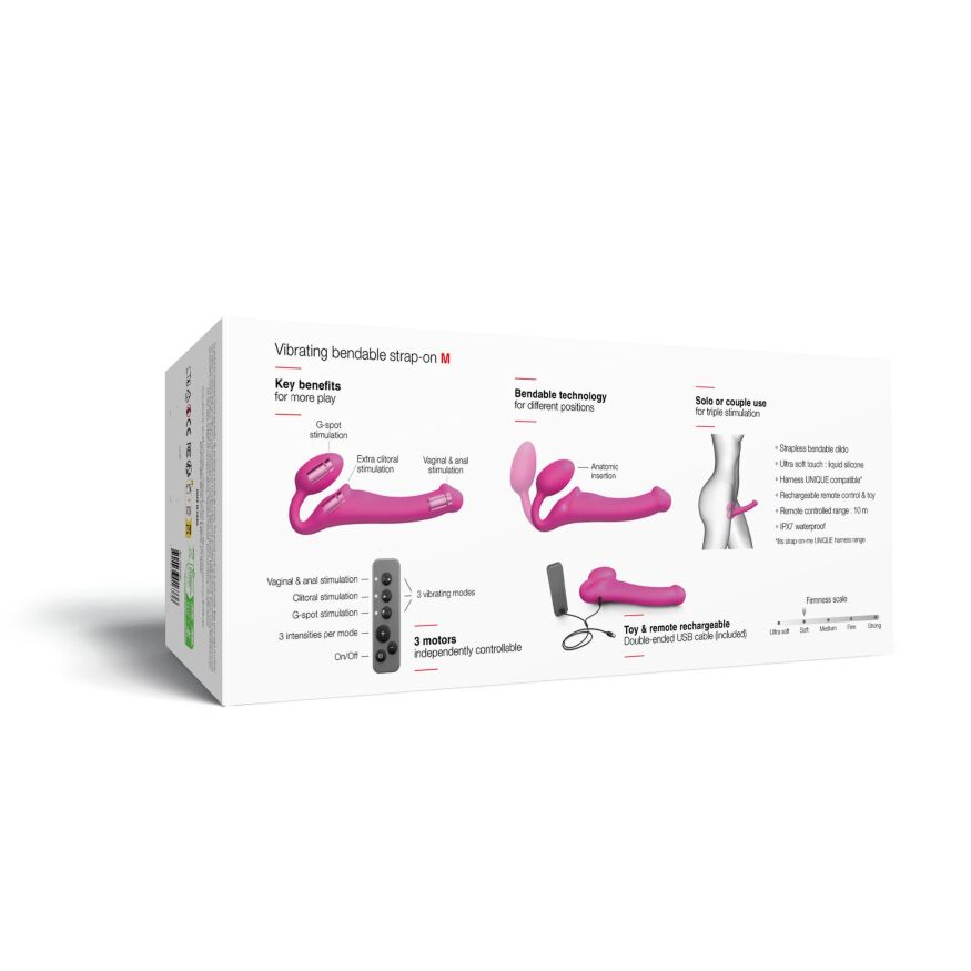 Безремневий страпон з вібрацією Strap-On-Me Vibrating Fuchsia M ⌀ 3,8 см