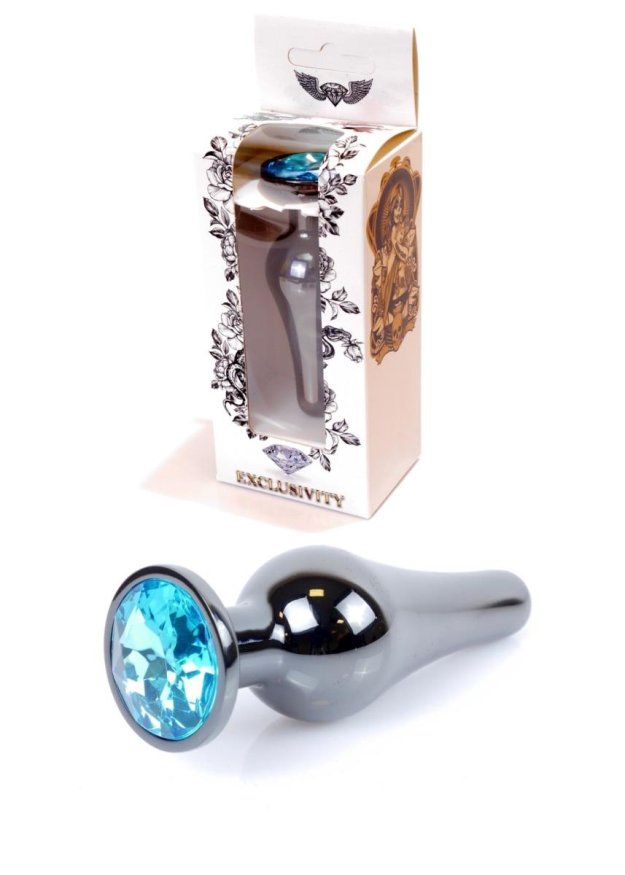 Анальна пробка - Jewellery Dark Silver Long Plug Light Blue