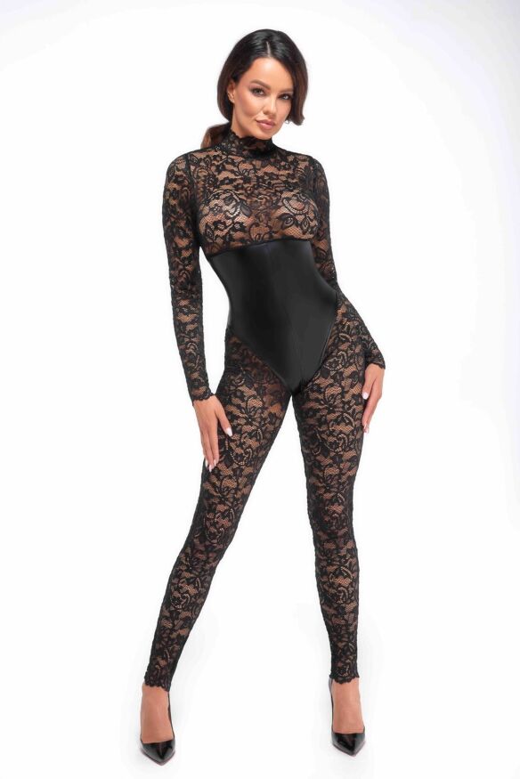Комбінезон мереживний Enigma F299 Noir Handmade, з блискавкою, чорний, розмір M