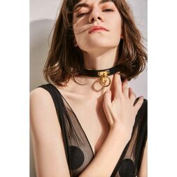 Нашийник-чокер з кільцем, італійська шкіра Leather Cosplay Choker UPKO, розмір L
