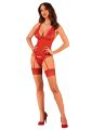 Прозорий корсет Obsessive Lacelove corset XS/S Red, мереживо, підв’язки для панчіх