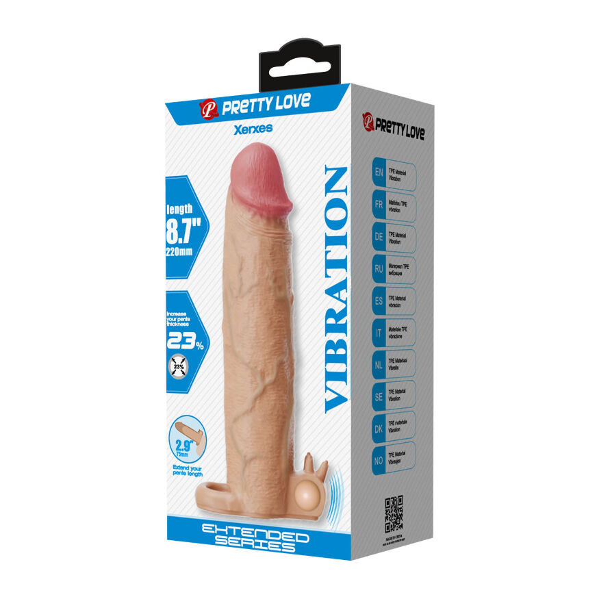 Толстая удлиняющая насадка с вибростимуляцией Pretty Love - Xerxes Vibrating Penis Sleeve Skin, BI-026282Z