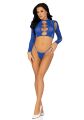 Комплект Leg Avenue Long sleeve crop top &amp; string Royal Blue One Size, топ, стрінги