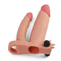 Удлинительная насадка на член для двойного проникновения Pleasure X-Tender Vibrating Double Penis Sleeve Add 1" Flesh