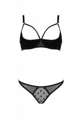 Еротичний комплект Passion MARINA SET WITH OPEN BRA, L/XL, black, відкриті чашки