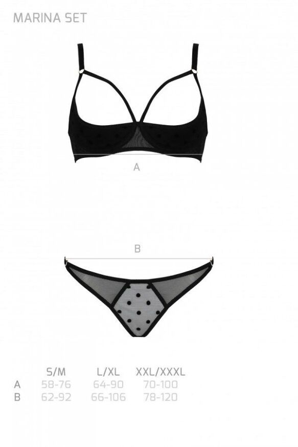 Эротический комплект Passion MARINA SET WITH OPEN BRA, L/XL, black, открытые чашки