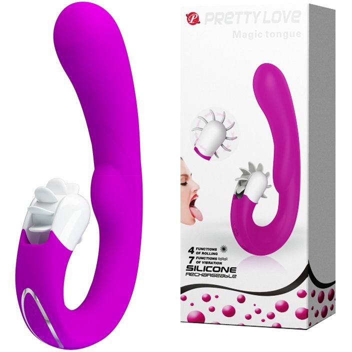 Перезаряжаемый вибратор с клиторальным стимулятором-ротатором Pretty Love «Magic Tongue» BI-040059