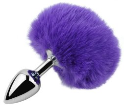 Анальна пробка з хвостом EGZO - Bunny Tail Silver Plug Purple, size S