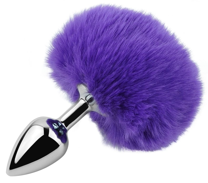 Анальная пробка с хвостом EGZO - Bunny Tail Silver Plug Purple, size S