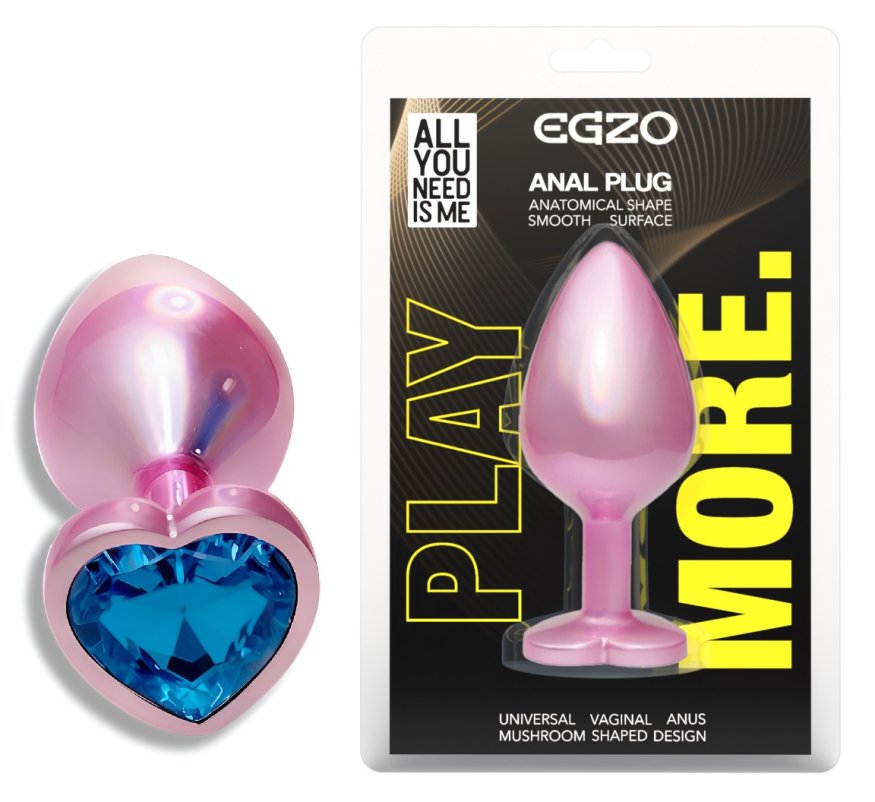 Анальна пробка з кристалом EGZO - Pink Perl Heart Plug Blue, size S