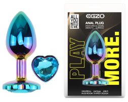 Анальная пробка с кристаллом EGZO - Multicolor Heart Plug Aqua size M