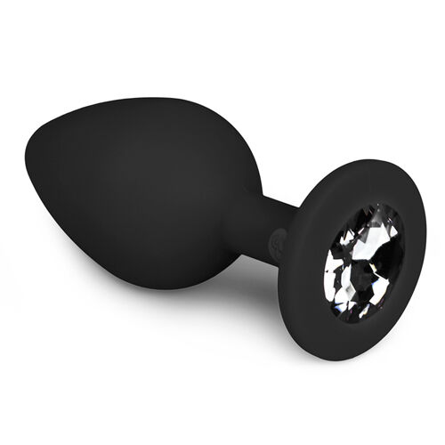 Анальная пробка с кристаллом Easytoys, силиконовая, чёрная, 8.5 х 3.3 см.