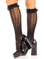 Гольфы ажурные Leg Avenue Sweetheart Ruffle Cuff Knee Highs, черные, с рюшами, рисунок-сердечко