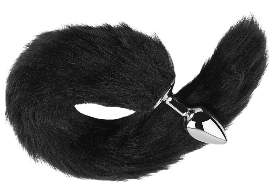 Анальна пробка з хвостом EGZO - Fox Tail Silver Plug Black, size S