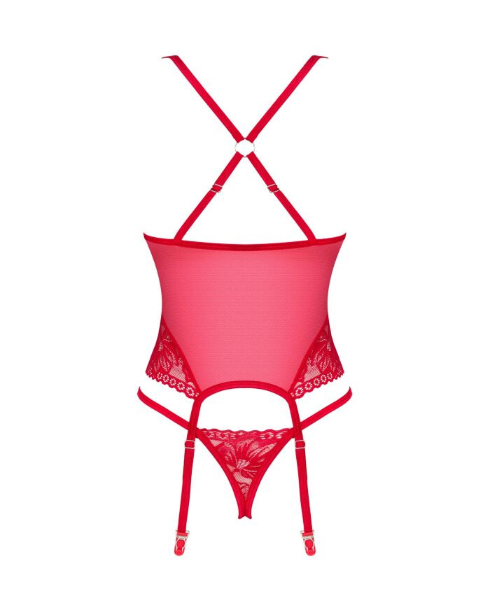 Obsessive Lacelove corset - эротический корсет с подвязками и стринги, M/L (красный)