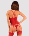 Obsessive Lacelove corset - эротический корсет с подвязками и стринги, M/L (красный)