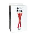 Чулки в мелкую сетку с коронкой Art of Sex - Rose, цвет черный с эффектом мокрого бархата, S