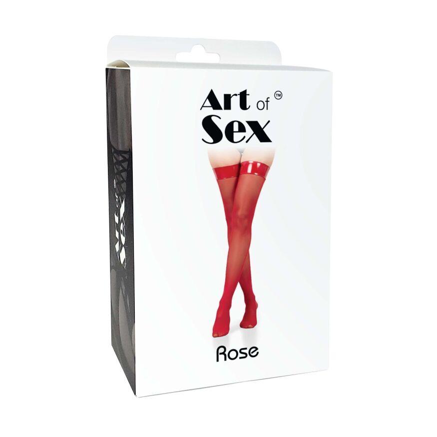Чулки в мелкую сетку с коронкой Art of Sex - Rose, цвет черный с эффектом мокрого бархата, S