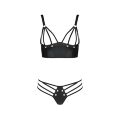 Комплект из эко-кожи Passion Malwia Bikini black L/XL: с люверсами и ремешками, бра и трусики