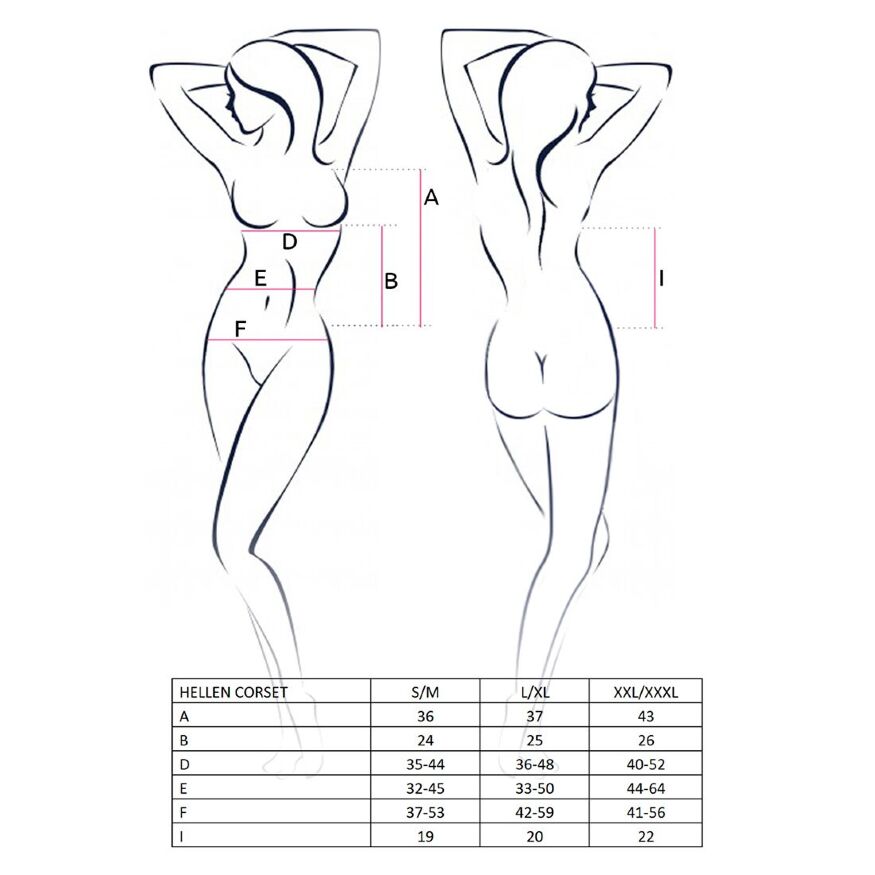 Корсет с пажами HELLEN CORSET black L/XL - Passion, трусики, полупрозрачный