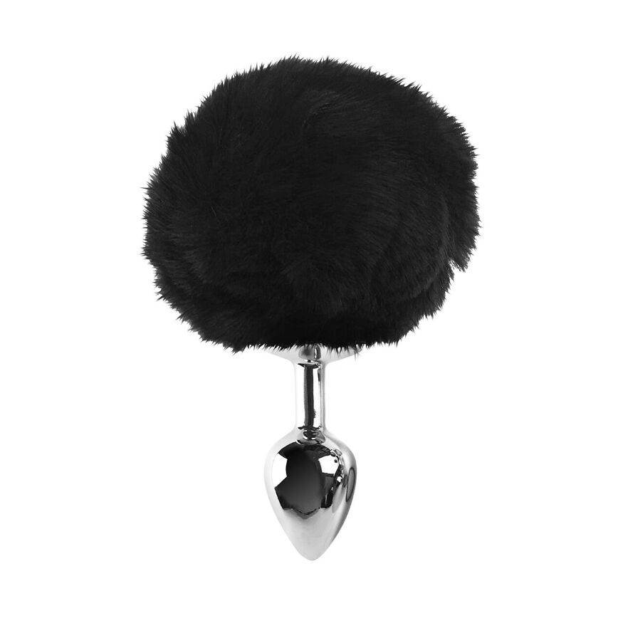 Металлическая анальная пробка М Art of Sex – Metal Butt plug Rabbit Tail Black, диаметр 3,4 см